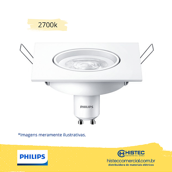 LUMINÁRIA LED SPOT PHILIPS 5W/827 36º BIVOLT SPOT LED 5-50W QUENTE  QUADRADA