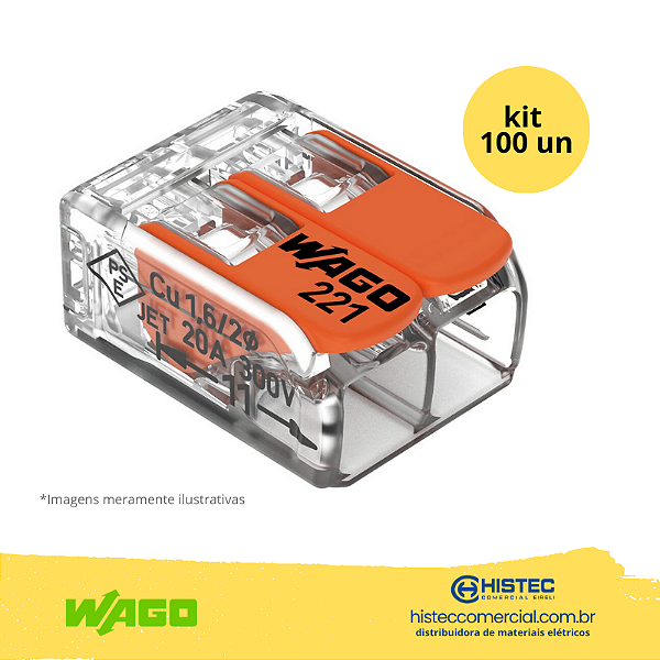 KIT CONECTOR WAGO 221-412 2P 0,5~4mm2 32A COM 100 PEÇAS