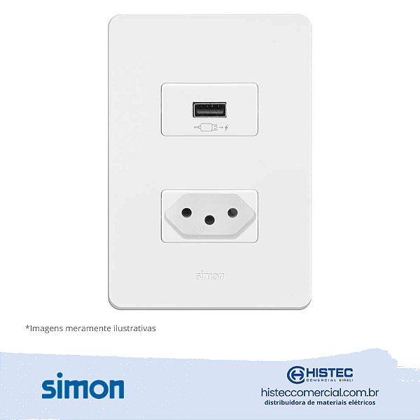 CONJUNTO TOMADA USB 2.1A+TOMADA 2P+T 10A BRANCA SIMON 20.952-30