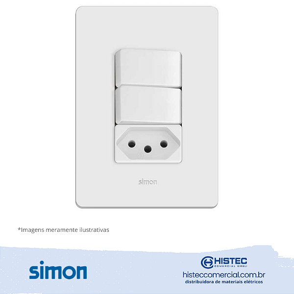 CONJUNTO 2 INTERRUPTORES SIMPLES+TOMADA 2P+T 10A BRANCA SIMON 20.957-30