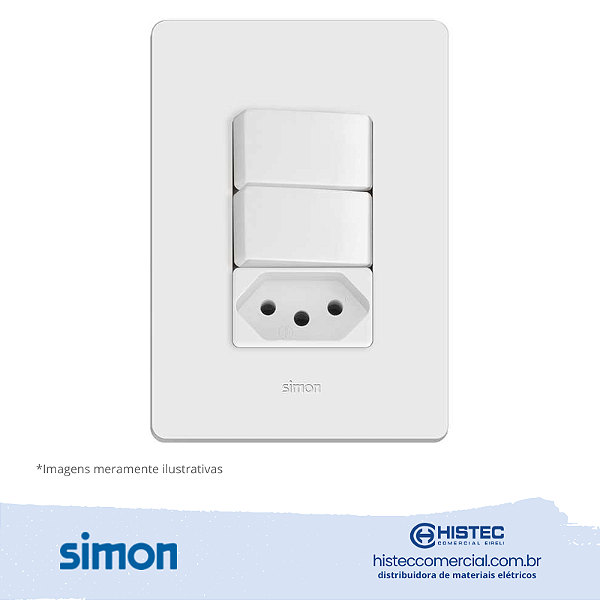 CONJUNTO INTERRUPTOR SIMPLES+PARALELO+TOMADA 2P+T 10A BRANCA SIMON 20.959-30