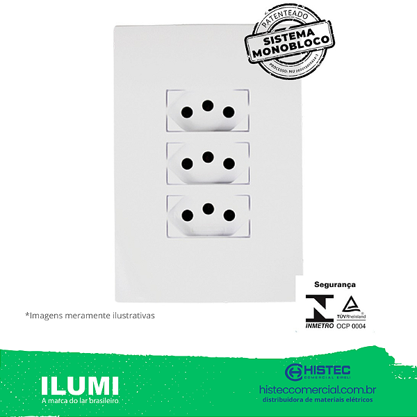 CONJUNTO 3 TOMADAS MONOBLOCO 10A 250V 4x2 BR ILUMI 94123 I9