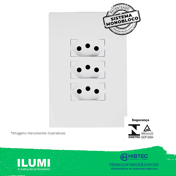 CONJUNTO 3 TOMADAS MONOBLOCO 20A 250V 4x2 BR ILUMI 94124 I9