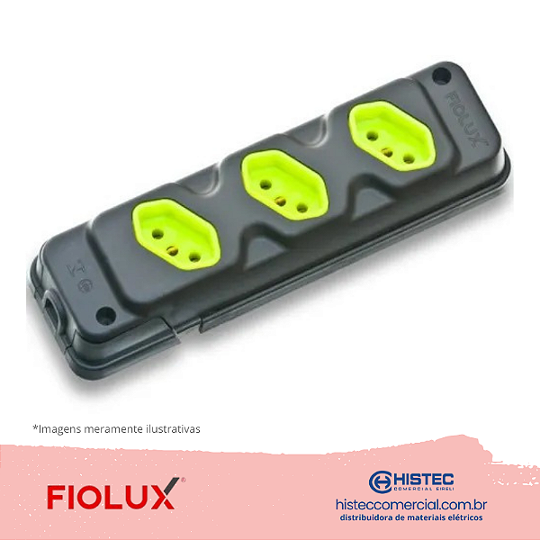 TOMADA BARRA ROBUST COM 3 TOMADAS 3P 20A PRETO-VERDE FIOLUX