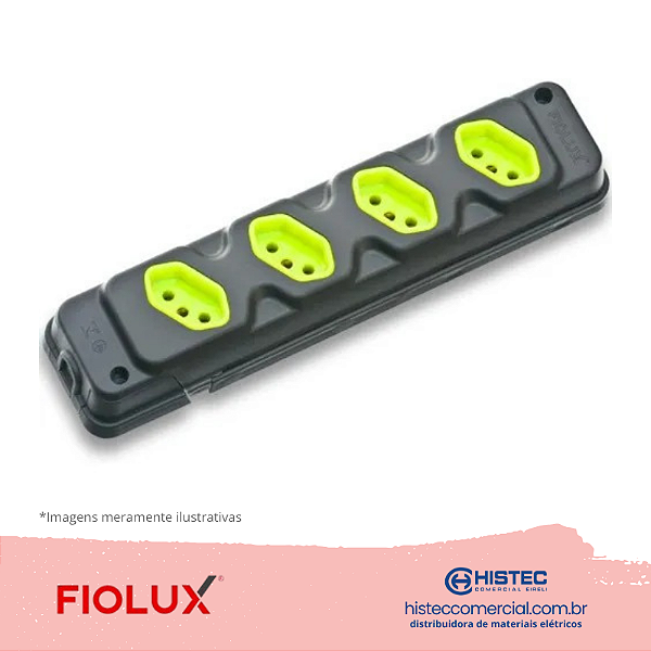 TOMADA BARRA ROBUST COM 4 TOMADAS 3P 20A PRETO-VERDE FIOLUX