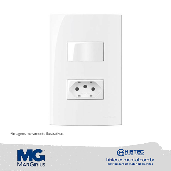 CONJUNTO INTERRUPTOR PARALELO+TOMADA 2P+T PB 20A 250V MARGIRIUS SLEEK BR 15994