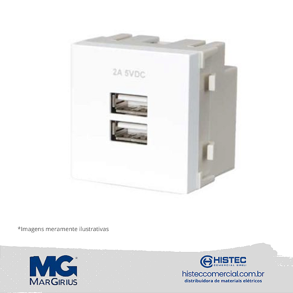 MÓDULO TOMADA DUPLA CARREGADOR USB 2A BIV MARGIRIUS SLEEK BR 17693