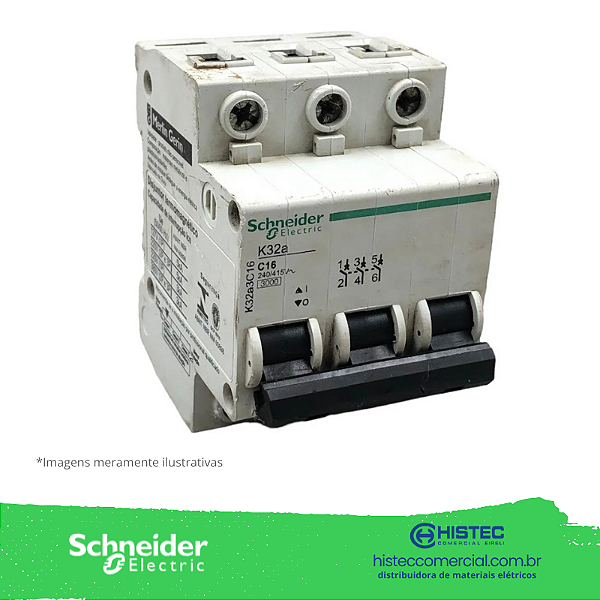 DISJUNTOR K32A3C16 3 POLOS CURVA C 16A 6KA 220V SCHNEIDER