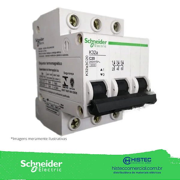 DISJUNTOR K32A3C20 3 POLOS CURVA C 20A 6KA 220V SCHNEIDER
