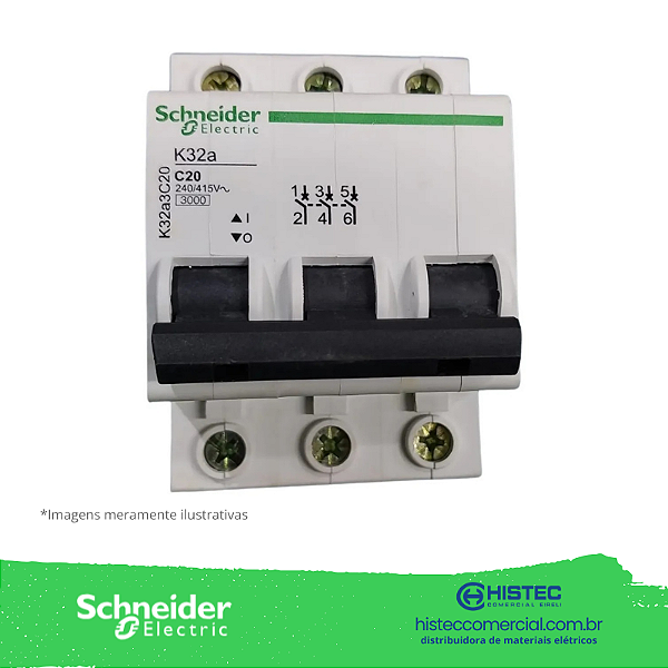 DISJUNTOR K32A3C32 3 POLOS CURVA C 32A 6KA 220V SCHNEIDER / MERLIN GERIN