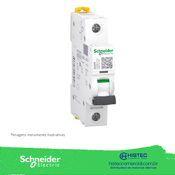 DISJUNTOR ACTI9 IC60N 1 POLO 10A CURVA C 10KA 220V A9F74110 SCHNEIDER
