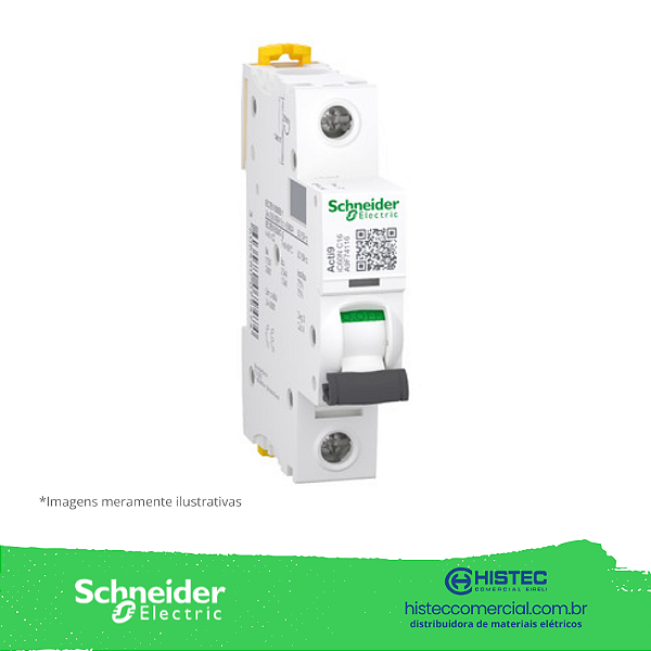 DISJUNTOR ACTI9 IC60N 1 POLO 16A CURVA C 10KA 220V A9F74116 SCHNEIDER