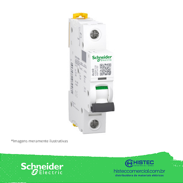 DISJUNTOR ACTI9 IC60N 1 POLO 20A CURVA C 10KA 220V A9F74120 SCHNEIDER