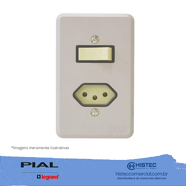 SILENTOQUE 054346 CONJUNTO INTERRUPTOR SIMPLES+TOMADA 2P+T 10A COM PLACA PIAL