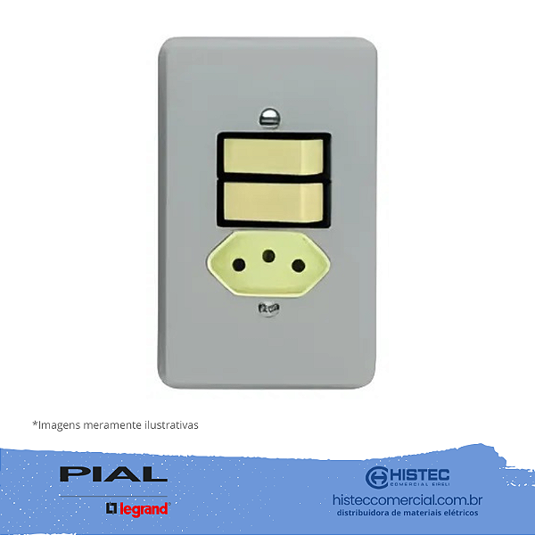 SILENTOQUE 054348 CONJUNTO 2 INTERRUPTORES SIMPLES+TOMADA 2P+T 10A COM PLACA PIAL