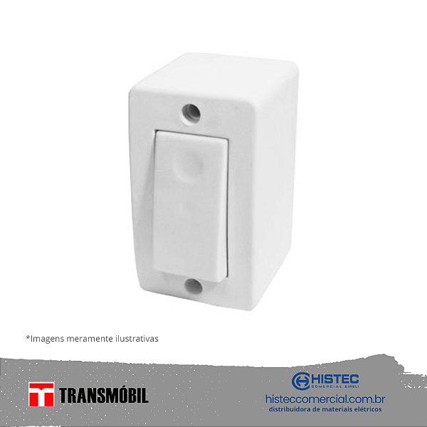 INTERRUPTOR SOBREPOR PARALELO 10A 250V BRANCO 17002 TRANSMOBIL