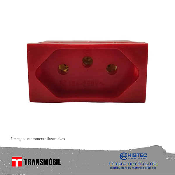 MÓDULO TOMADA 3P 10A 250V VERMELHA 25037 NBR14136 TRANSMOBIL