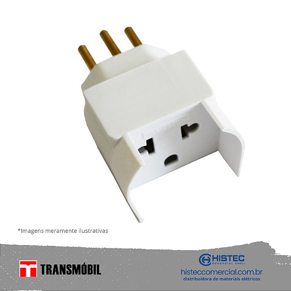 PLUG ADAPTADOR 2P+T UNIVERSAL 10A 250V REF 11519 BRANCO TRANSMOBIL