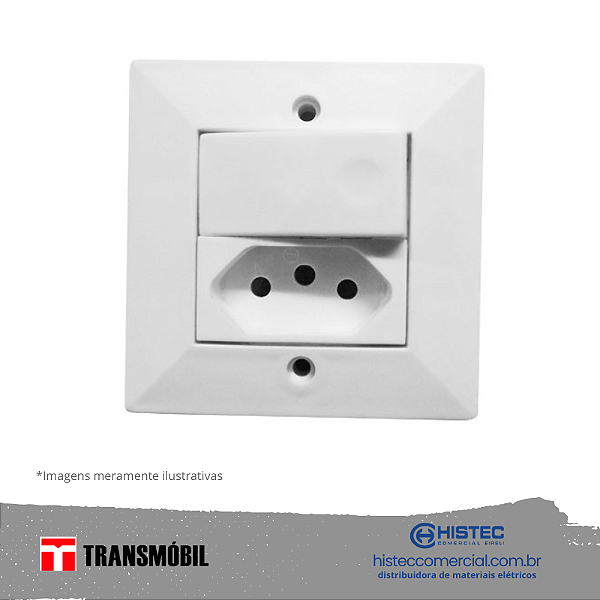 TOMADA 3P 20A+INTERRUPTOR SIMPLES SISTEMA "X" BRANCO 13054 TRANSMOBIL