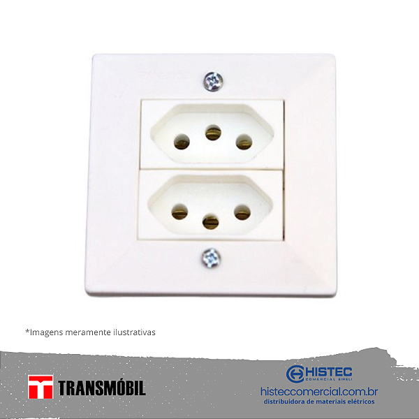 2 TOMADAS 3P 10A 250V NBR SISTEMA "X" BRANCO 13062 TRANSMOBIL