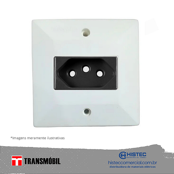 TOMADA 2P+T 10A 250V NBR PRETO SISTEMA "X" BRANCO 13067 TRANSMOBIL