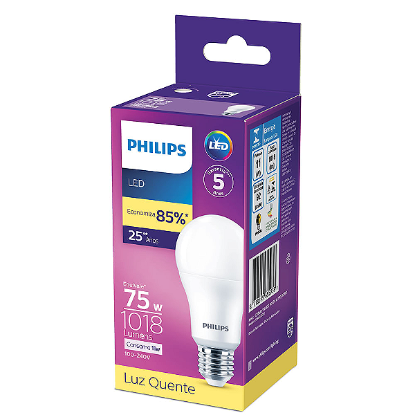 LÂMPADA LED bulbo Philips A60 11W 1018 lumens E-27 3000K BIVOLT