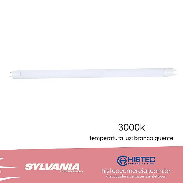 LÂMPADA LEDTUBE  SYLVANIA 18W T8 1850 lumens 3000K G13 BIVOLT