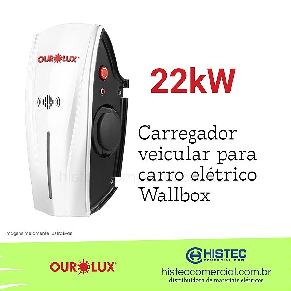 CARREGADOR VEICULAR PAREDE 32A 22KW 380V EV004 OUROLUX