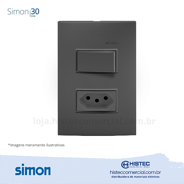CONJUNTO INTERRUPTOR PARALELO +TOMADA 3P 10A 4x2 GRAFITE SIMON 30 LINE 300958-38