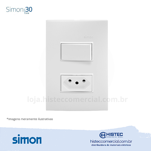 CONJUNTO INTERRUPTOR SIMPLES+TOMADA 2P+T 20A BRANCO SIMON 30 LINE 300964-30