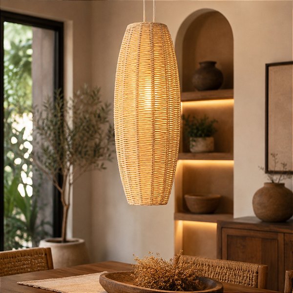 Pendente Lustre Bala G de Palha de Milho Artesanal Luminária Decorativa Boho Rústica (cod:579)