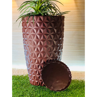 Vaso Decorativo Redondo Diamante XG em Polietileno com Prato | Vaso Grande para Jardim, Sala e Varanda