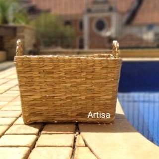 Cesta de Palha de Taboa Caixa Organizadora Paozeira Retangular P 30x17