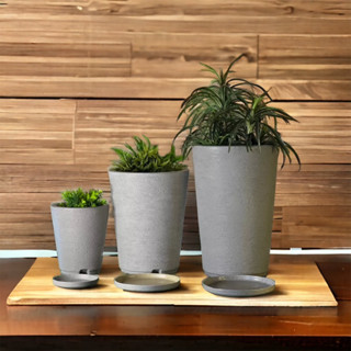 kit com 3 vasos coluna redondo escovado n1 n2 e n3 com pratos