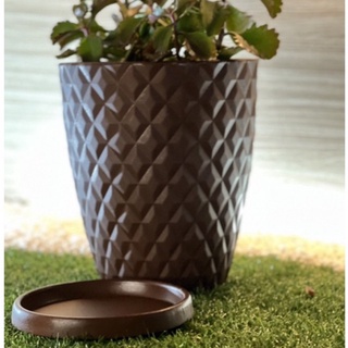 Vaso polietileno para plantas redondo diamante P com prato liso