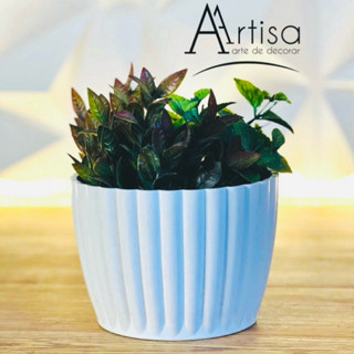 Vaso para plantas decorativo redondo listrado M estilo fibra de vidro
