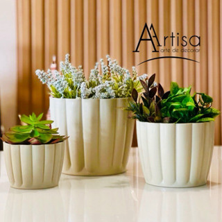 kit 3 vasos para plantas decorativos redondo ondulado n1 n2 n3 estilo fibra de vidro