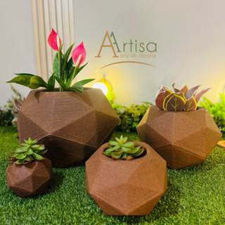 kit 4 vasos para plantas em polietileno esfera diamante PP, P, M e G