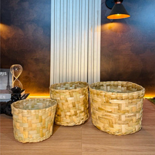 Kit trio rustico palha de taboa redondo modelo palha aberta P M G