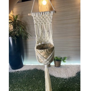 Suporte de Vaso em Macrame + Vaso de Palha de Taboa