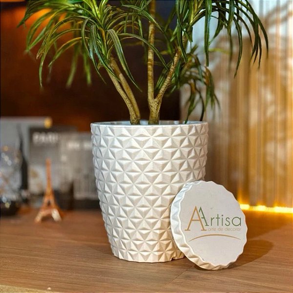 Vaso para decoração e plantas - polietileno diamante P COM PRATO COLETOR, resistente, luxo e moderno para sala