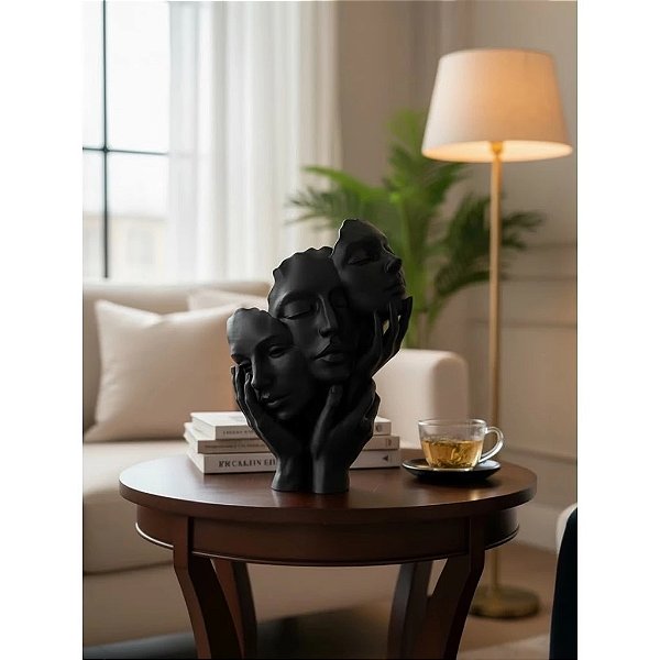 Estátua Decorativa 3 Faces Moderna em polímero Escultura para Sala e Escritório