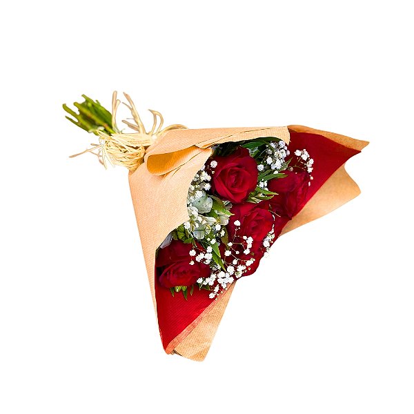 Buquê com 6 rosas vermelhas