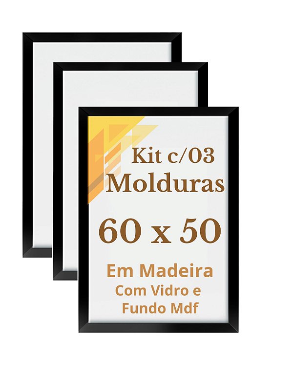 Kit 3 Quadros 60x50 Com Vidro Para Foto Ilustração Arte Imagem
