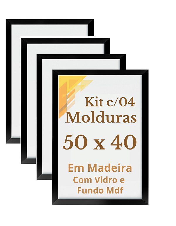 Kit 4 Molduras Quadros 40x50 Com Vidro Madeira 50x40