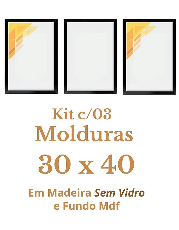 Kit 3 Molduras 40x30 Sem Vidro Madeira 30x40
