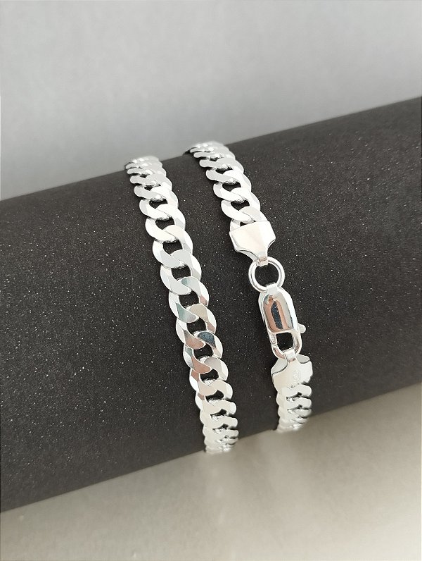 Pulseira Grumet Flat - F180 - 7mm - 10g - 21cm - Prata Italiana 925