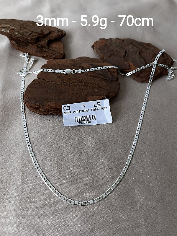 Corrente Piatrine - F060 - 3mm - 5.8g - 70cm - Prata Italiana 925