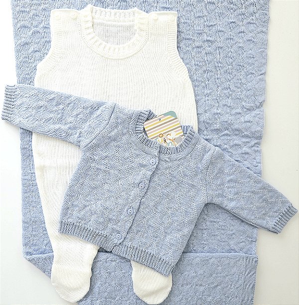 Saída Maternidade Baby Miguel - Azul e Branco