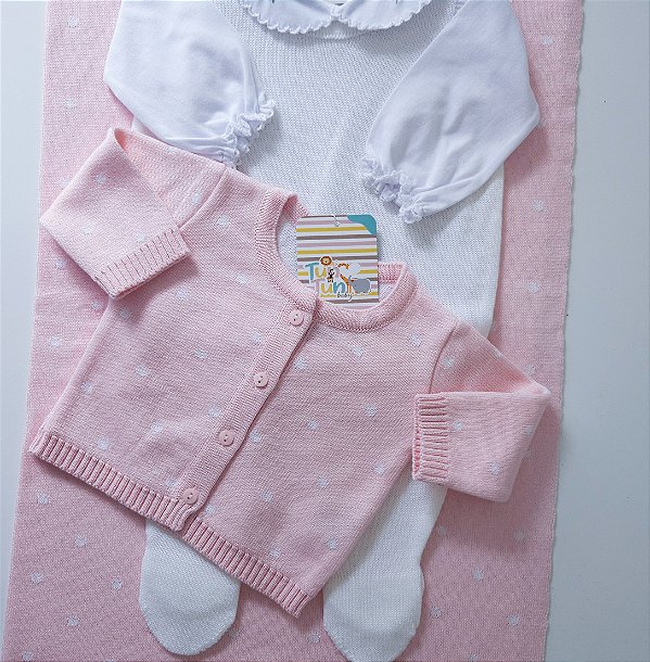 Saída Maternidade Baby Mariana Poá -  Manta Dupla Face - Rosa e Branco